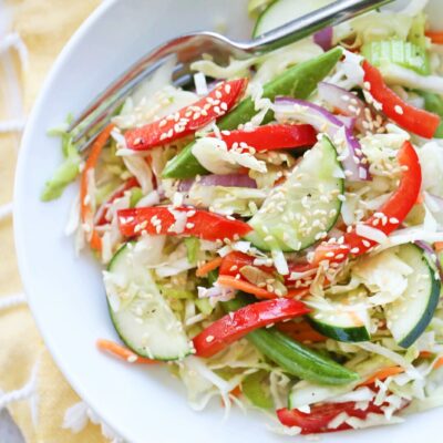Asian sesame salad in a white bowl
