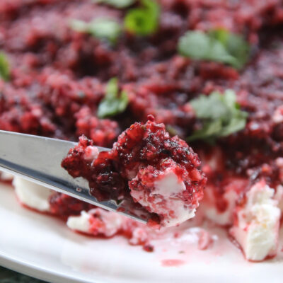 cranberry salsa with cream cheese on a spreader