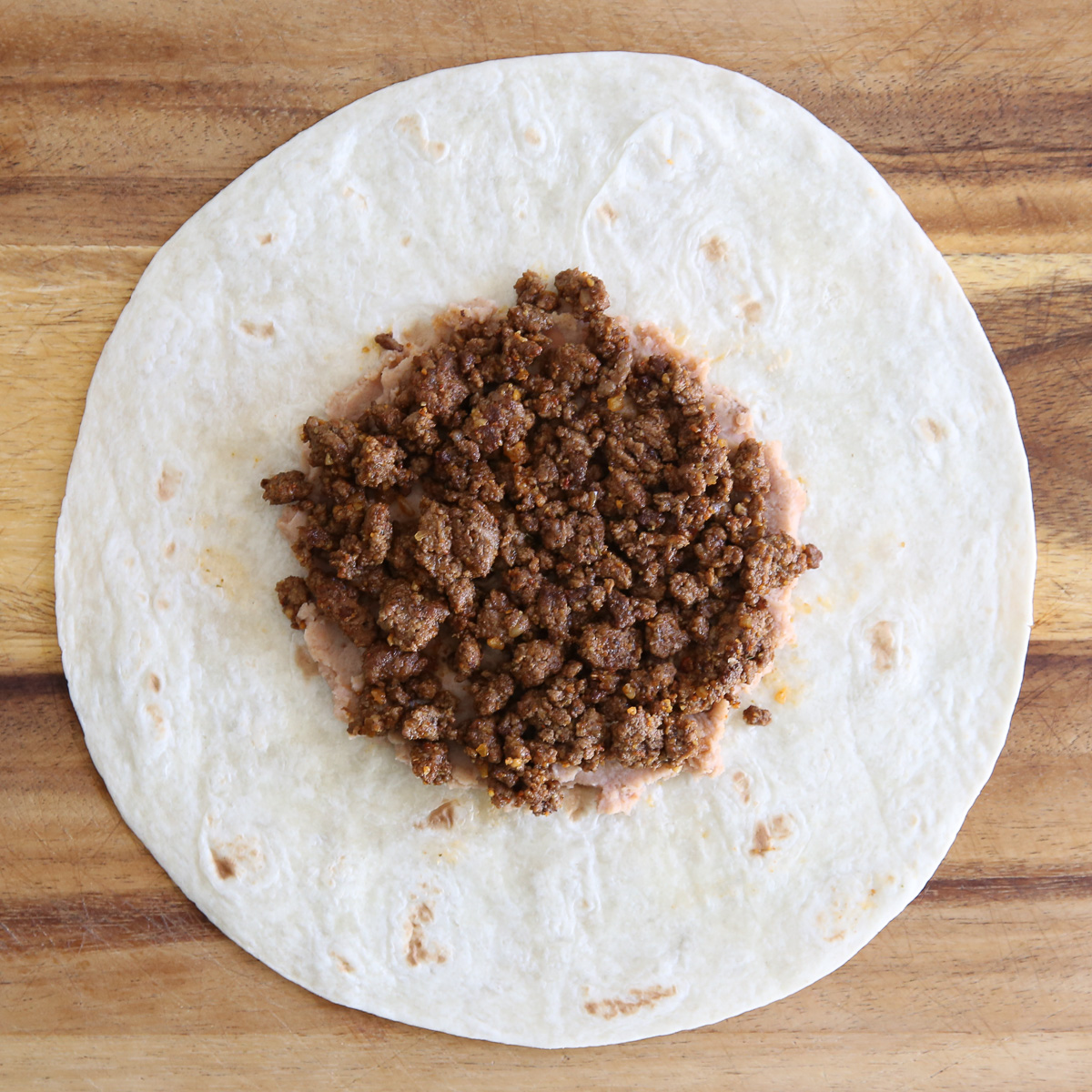 ground beef on a tortilla