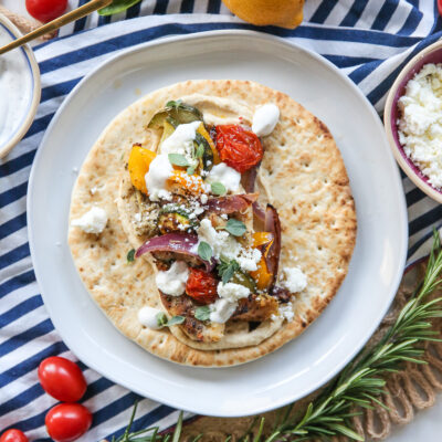 Greek Sheet Pan Chicken on a Pita
