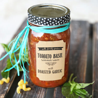 Home Canned Tomato Basil Simmer Sauce with Roasted Garlic