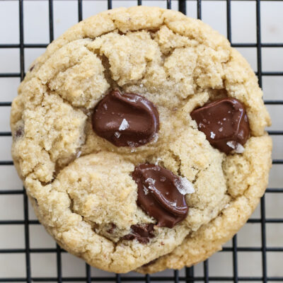 chocolate chip cookie on a cooking rack