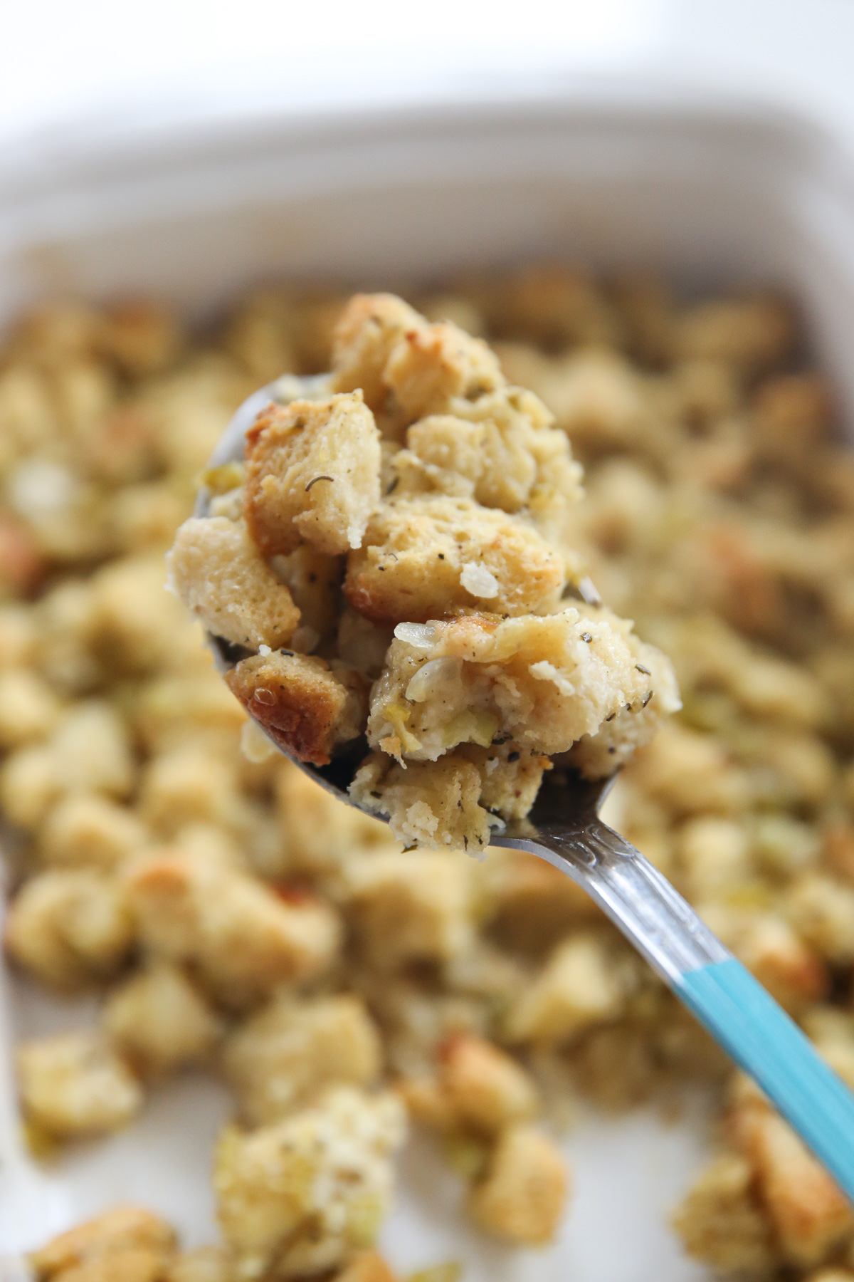 large serving spoon spooning stuffing