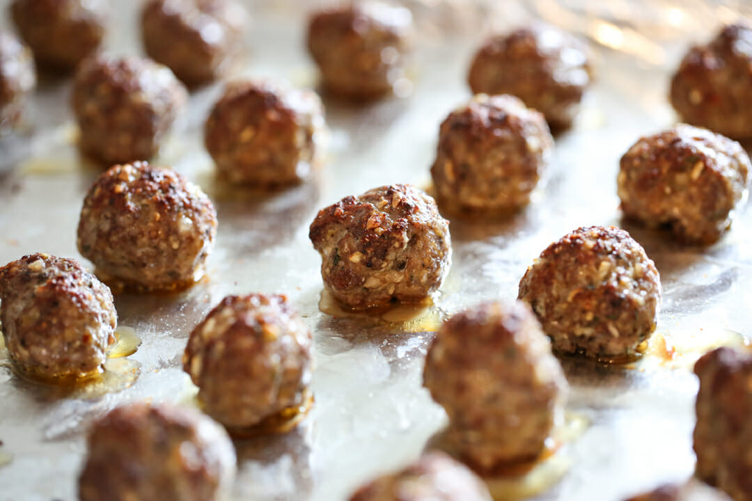 cooked meatballs on a pan