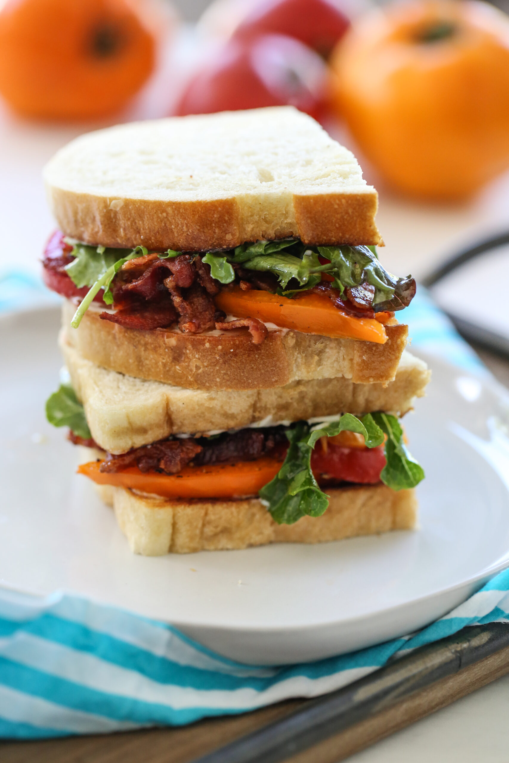 stacked blt on plate