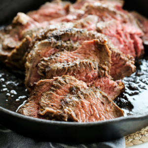 Sliced Tri-Tip in a Cast Iron Pan