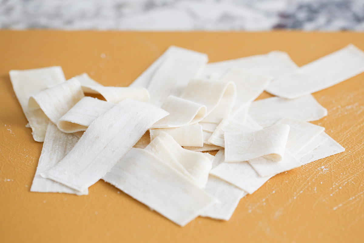 wonton wrappers sliced up