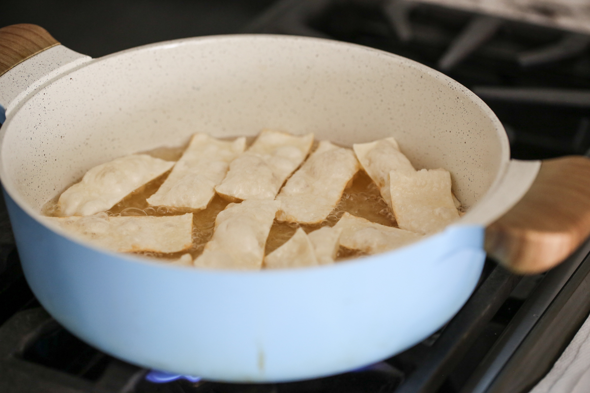 wontons frying in oil