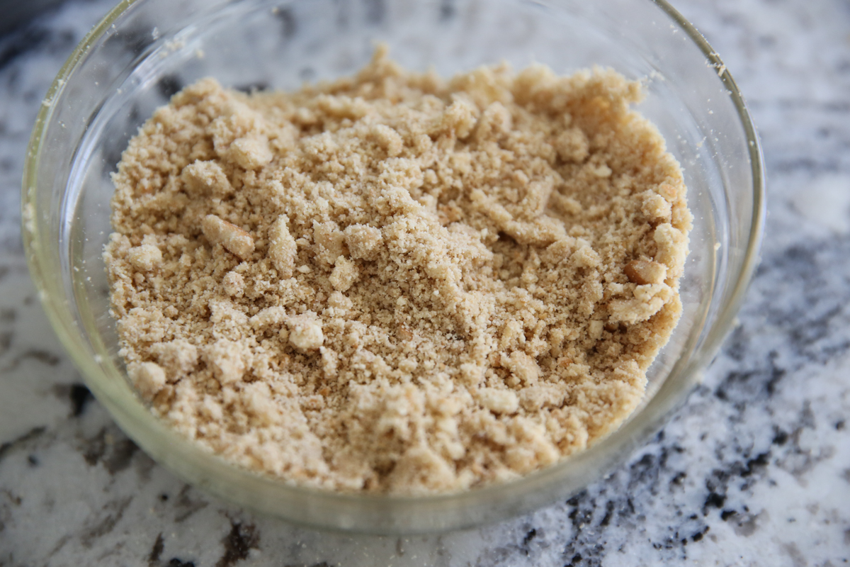 crumbled crust ingredients in bowl